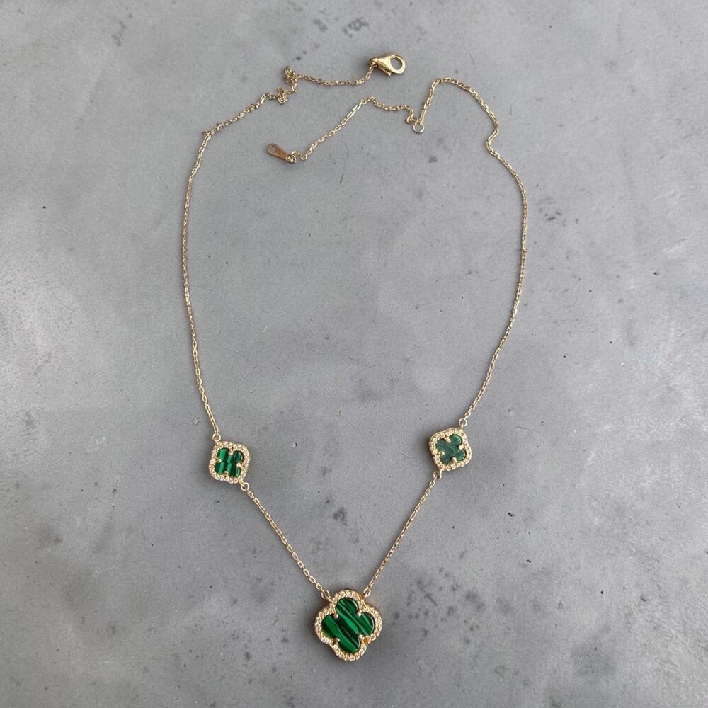 Rachel Zoe 18K Gold Plated 925 Silver Malachite CZ Necklace 15,5-18 in